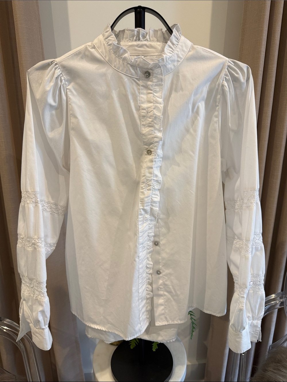 White Ruffled Front Button Blouse
